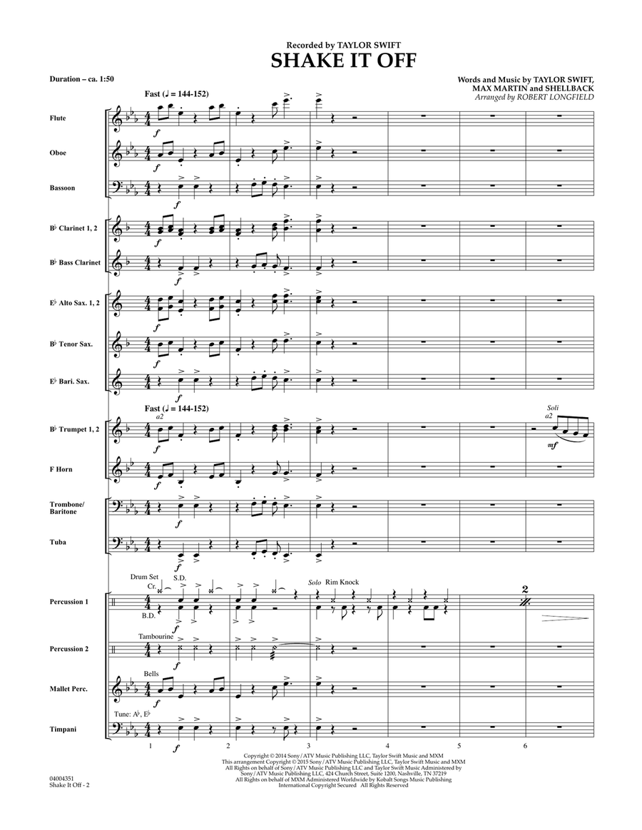 Shake It Off - Conductor Score (Full Score) Concert Band scores gallery preview page 2