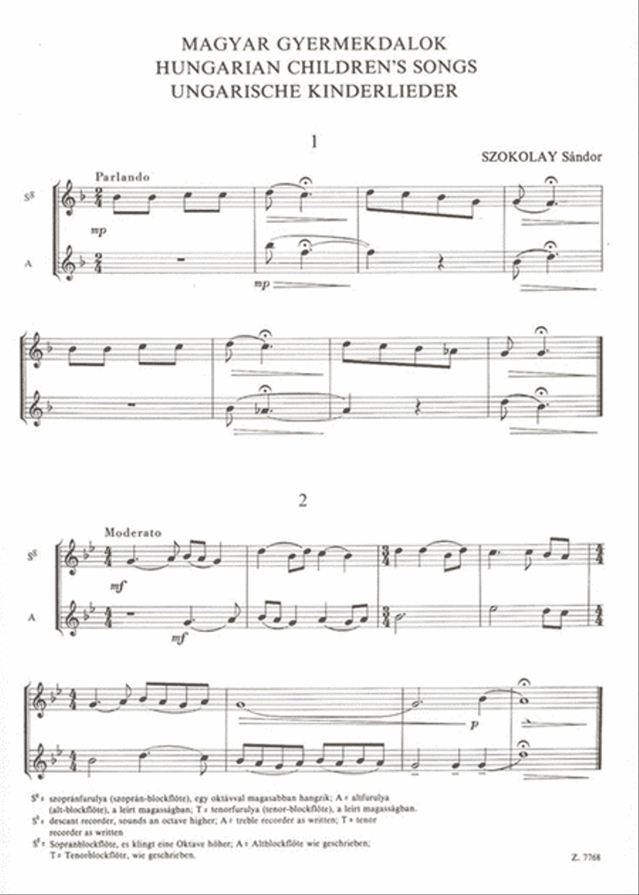 Ungarische Kinderlieder für zwei und drei Blockf Recorder scores gallery preview page 2