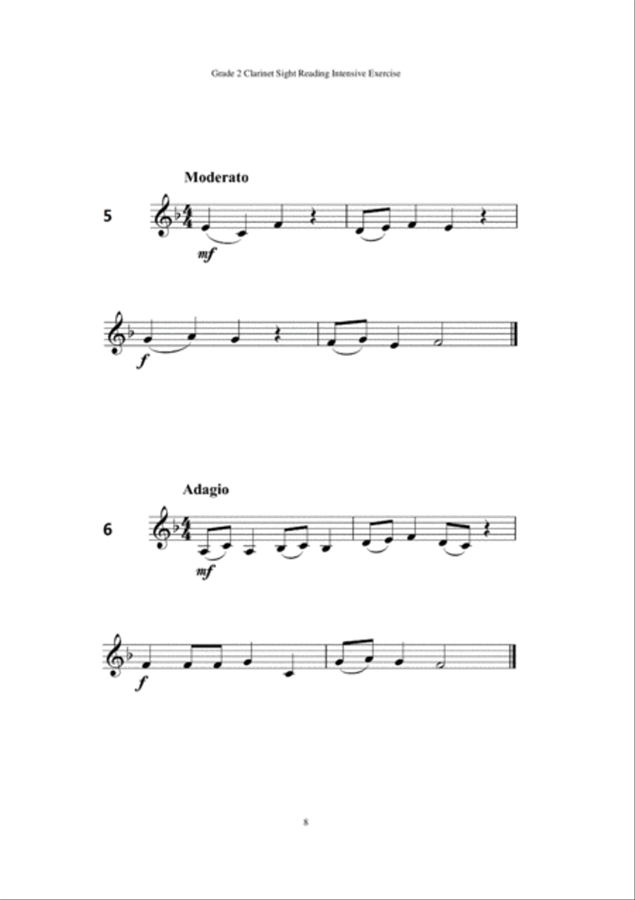 Grade 1 Clarinet Sight Reading Intensive Exercise Clarinet Solo scores gallery preview page 6