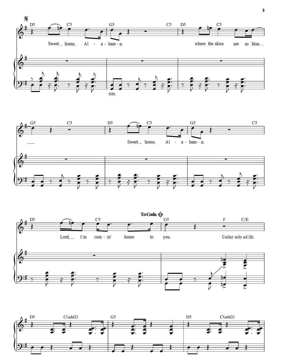 Sweet Home Alabama Piano, Vocal scores gallery preview page 3