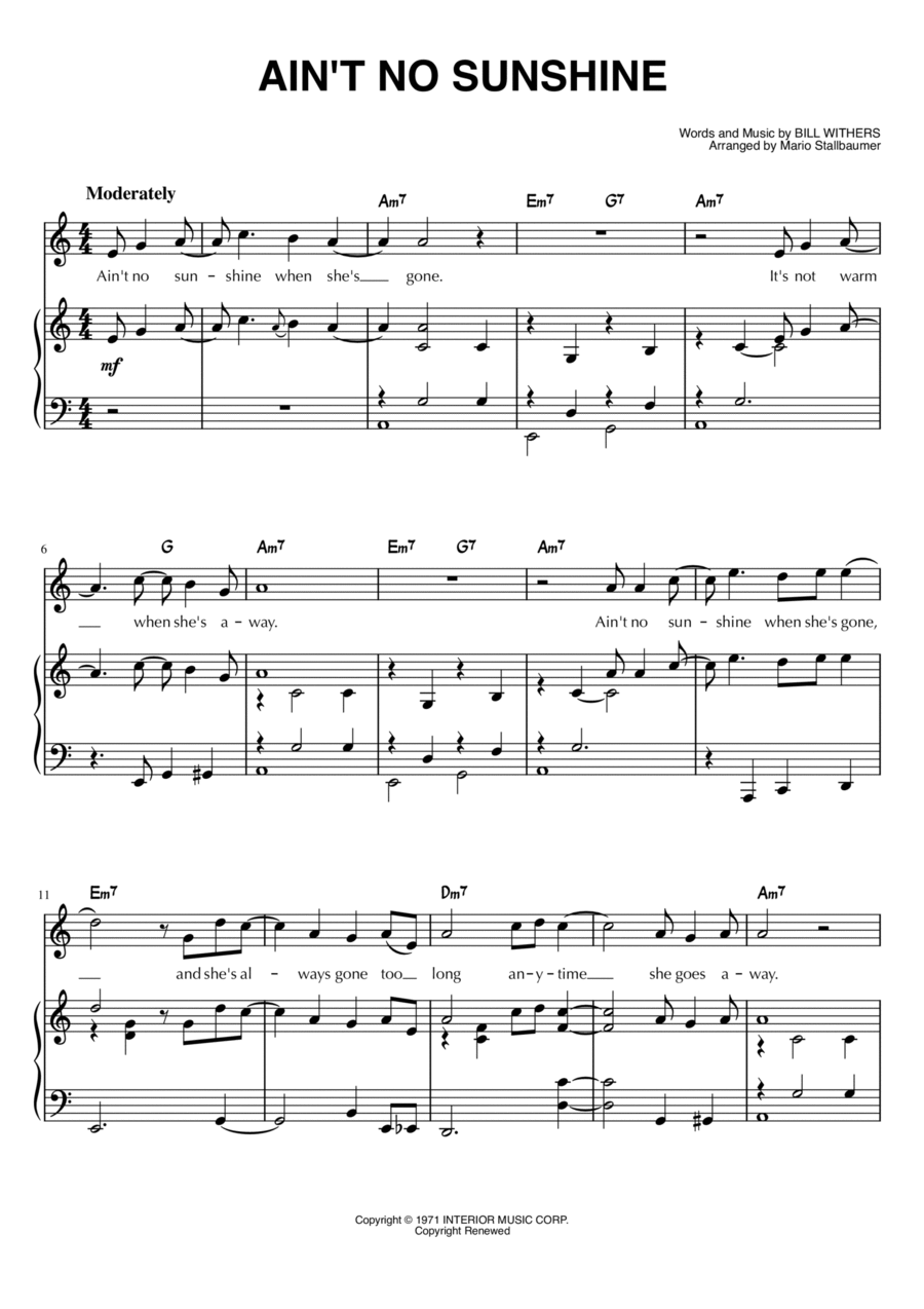 Ain't No Sunshine Piano, Vocal, Guitar scores gallery preview page 1