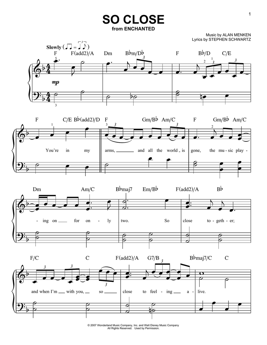 So Close (from Enchanted) Easy Piano scores gallery preview page 1