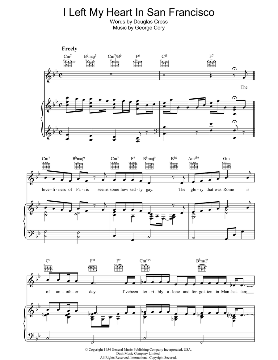 I Left My Heart In San Francisco Piano, Vocal, Guitar scores gallery preview page 1