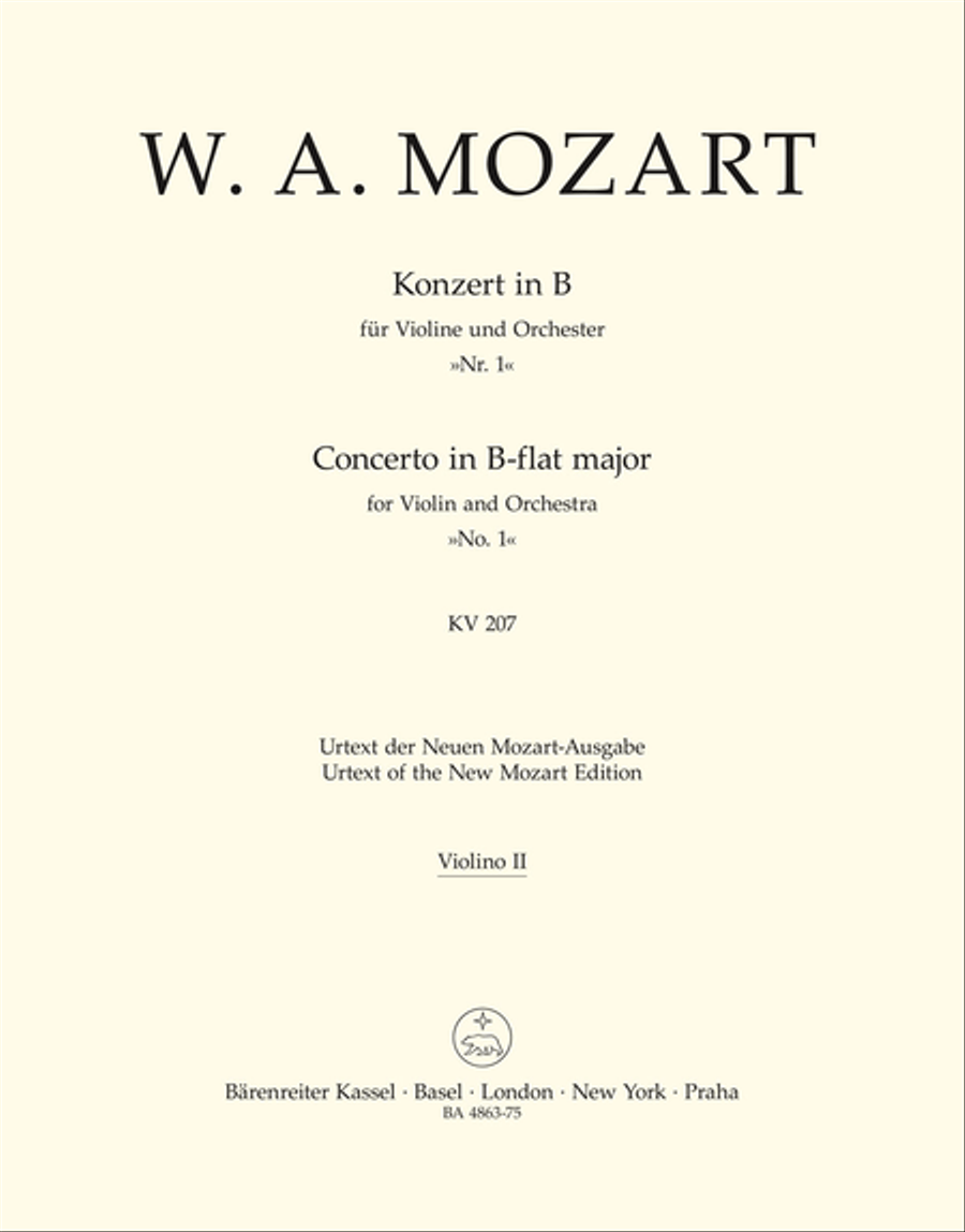 Concerto for Violin and Orchestra, No. 1 B flat major, KV 207 by Wolfgang Amadeus Mozart Violin Solo - Sheet Music