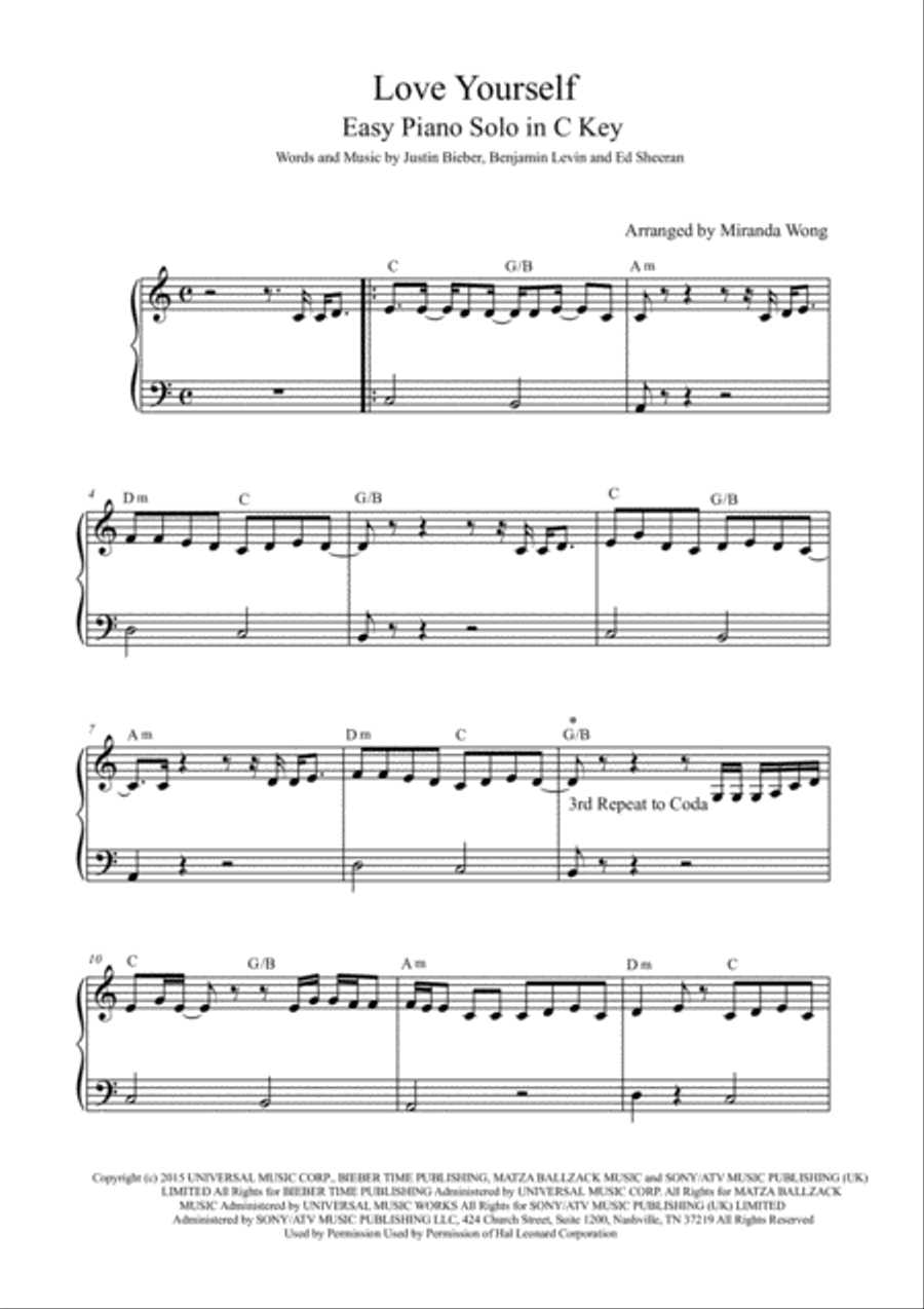 Love Yourself Piano Solo scores gallery preview page 2