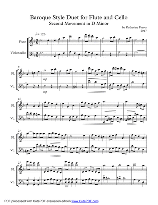Baroque Style Duet for Flute and Cello - Second Movement