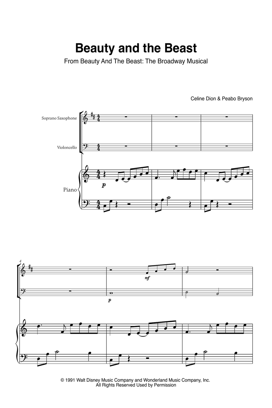 Beauty And The Beast Soprano Saxophone scores gallery preview page 1