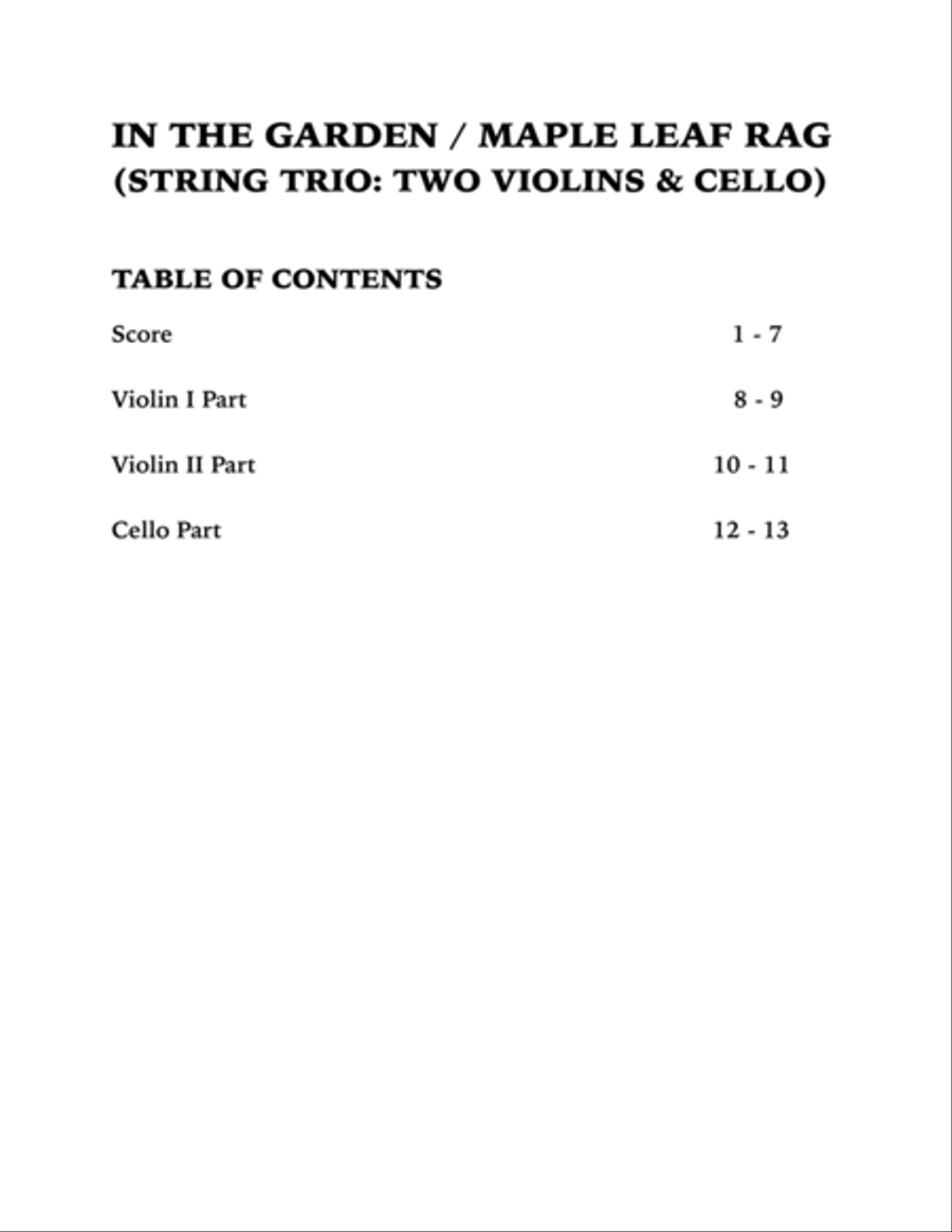 In the Garden / Maple Leaf Rag (String Trio for Two Violins and Cello) String Trio scores gallery preview page 4