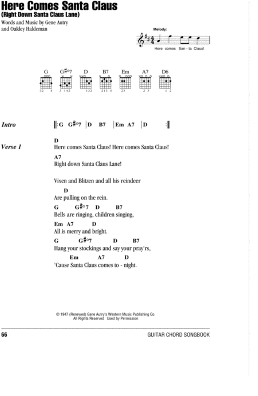 Here Comes Santa Claus (Right Down Santa Claus Lane) Easy Guitar scores gallery preview page 1