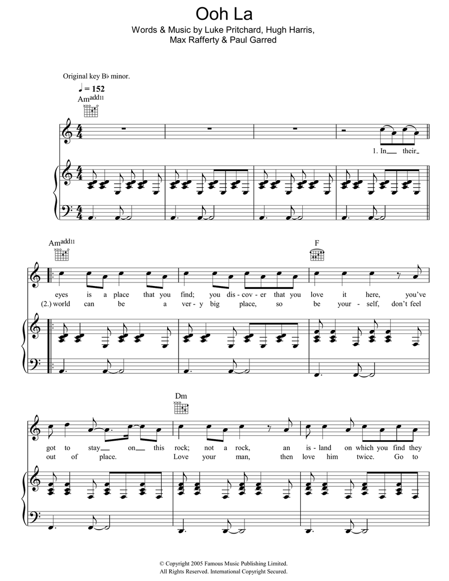 Ooh La Ooh La Piano, Vocal, Guitar scores gallery preview page 1