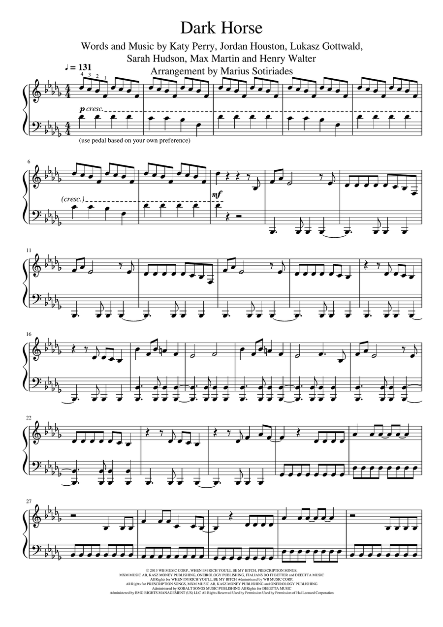 Dark Horse Piano Solo scores gallery preview page 1