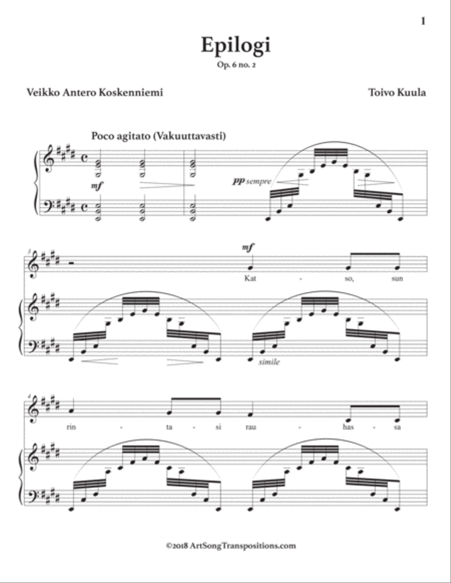KUULA: Epilogi, Op. 6 no. 2 (transposed to E major) Voice scores gallery preview page 2