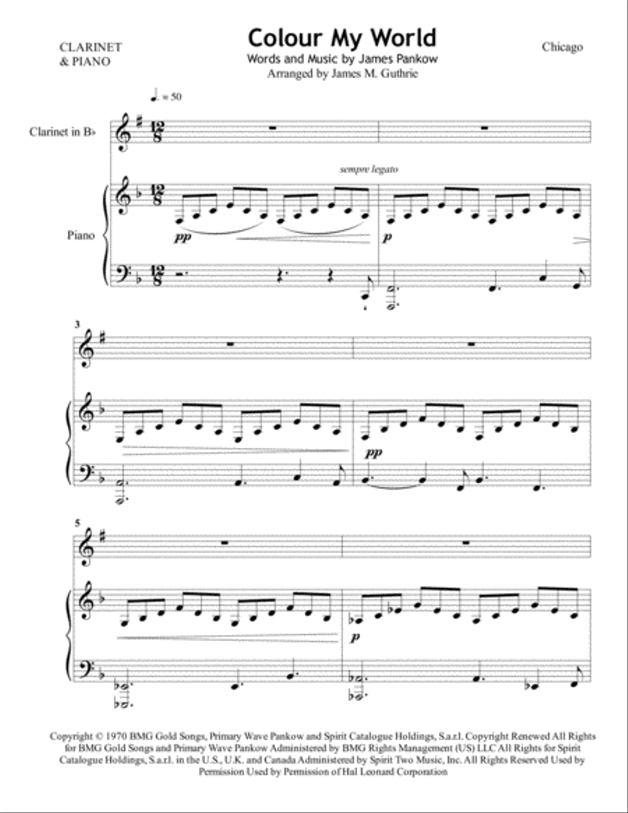 Colour My World B-Flat Clarinet scores gallery preview page 1