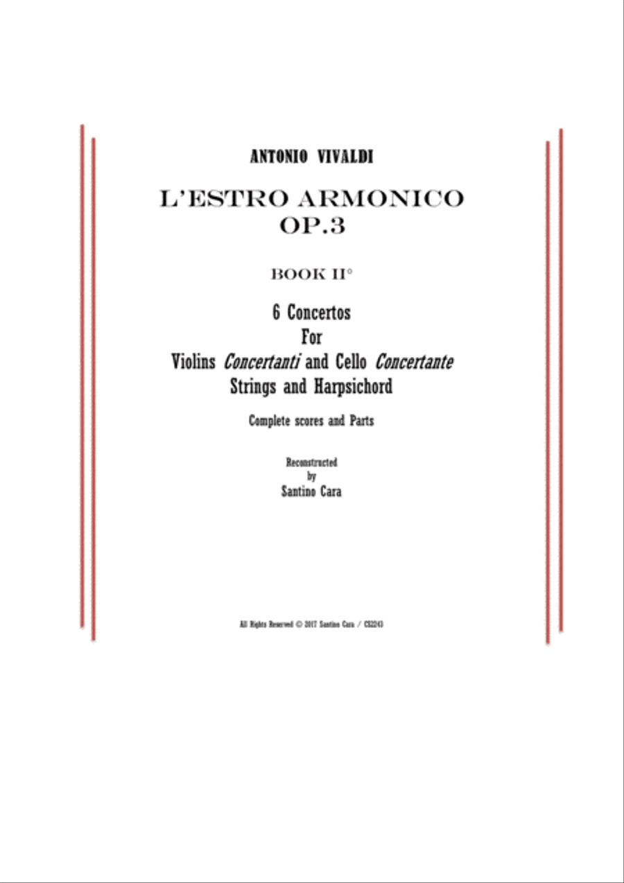 Vivaldi - L'Estro Armonico Op.3 Book 2 - 6 Concertos for Violins, Cello, Strings and Harpsichord String Orchestra scores gallery preview page 1
