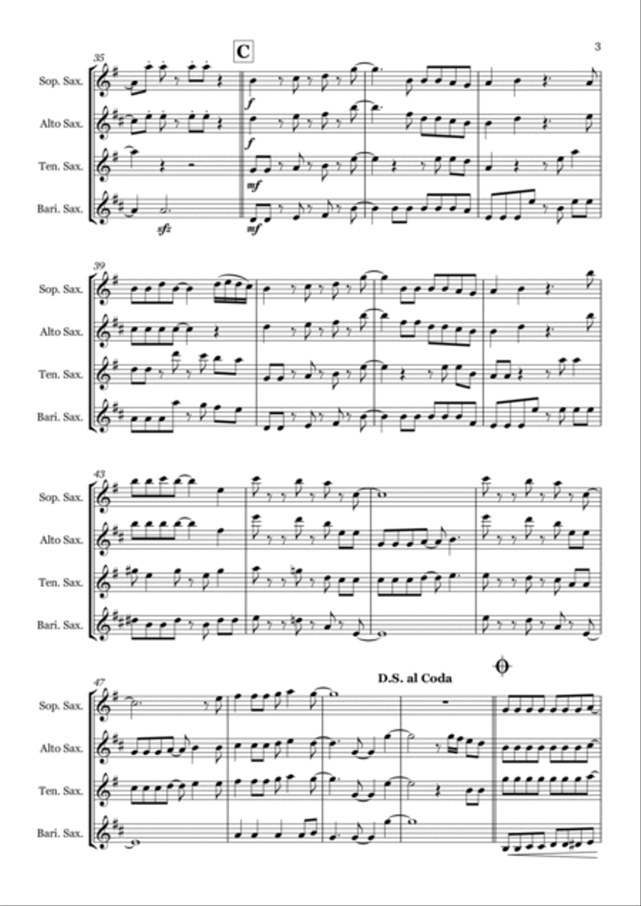 Don't Stop Me Now Saxophone Quartet scores gallery preview page 3