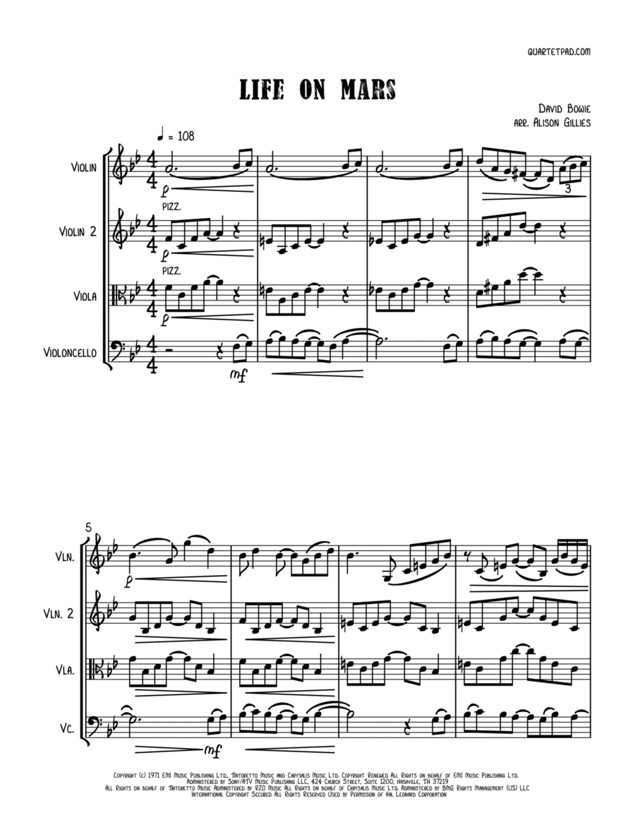 Life On Mars String Trio scores gallery preview page 1
