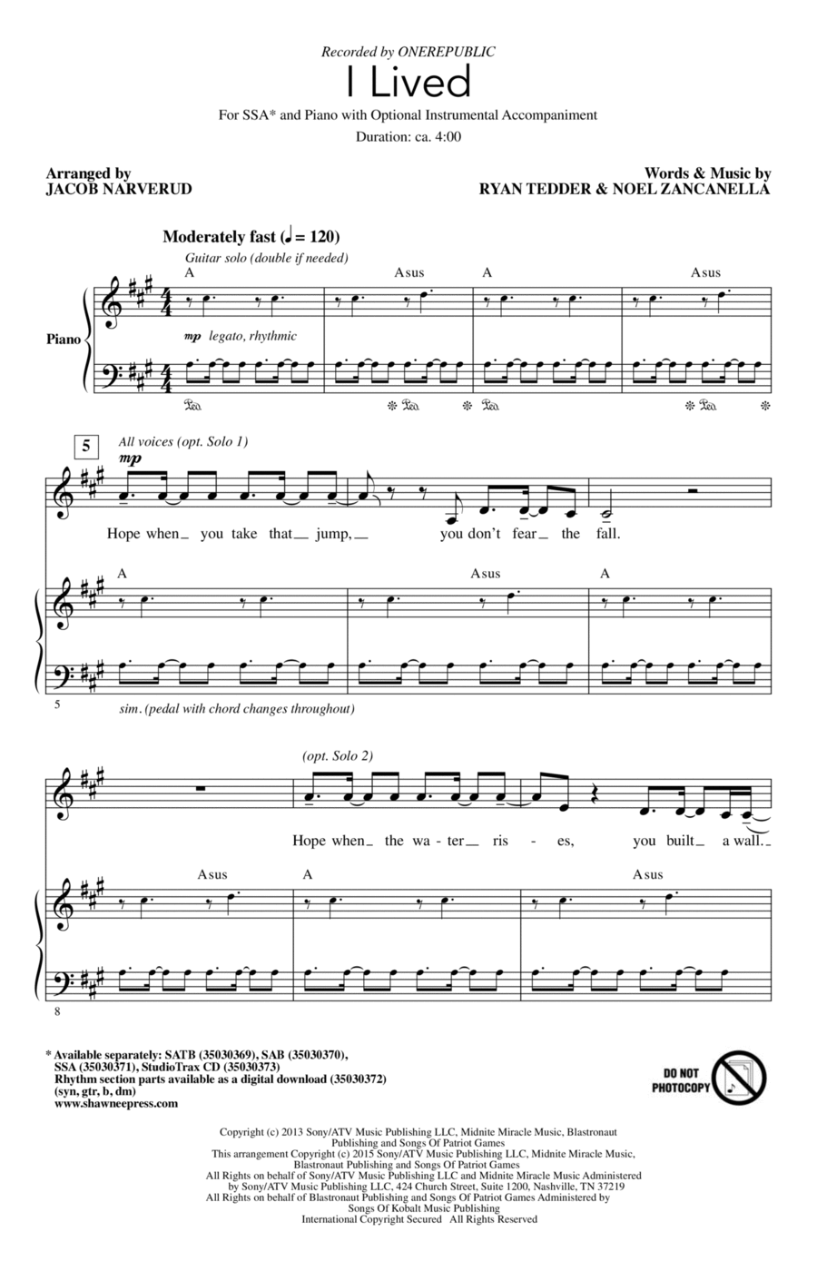 I Lived (arr. Jacob Narverud) SSA scores gallery preview page 1