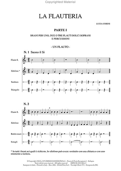 La Flauteria. Ensemble music for Treble Recorders, Percussions, Guitar, Violin, Piano, Tenor Recorder and Violoncello