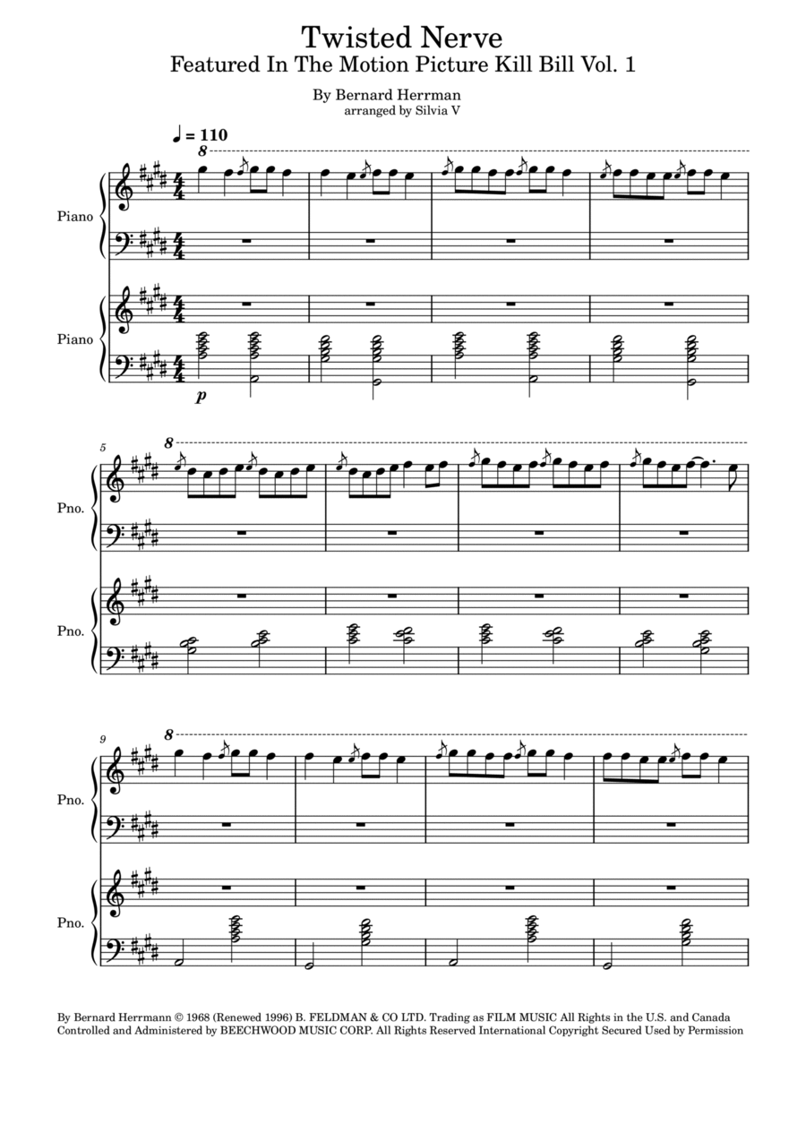 Twisted Nerve 2 Pianos, 4-Hands scores gallery preview page 1