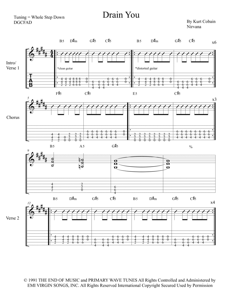 Drain You Guitar Tablature scores gallery preview page 1