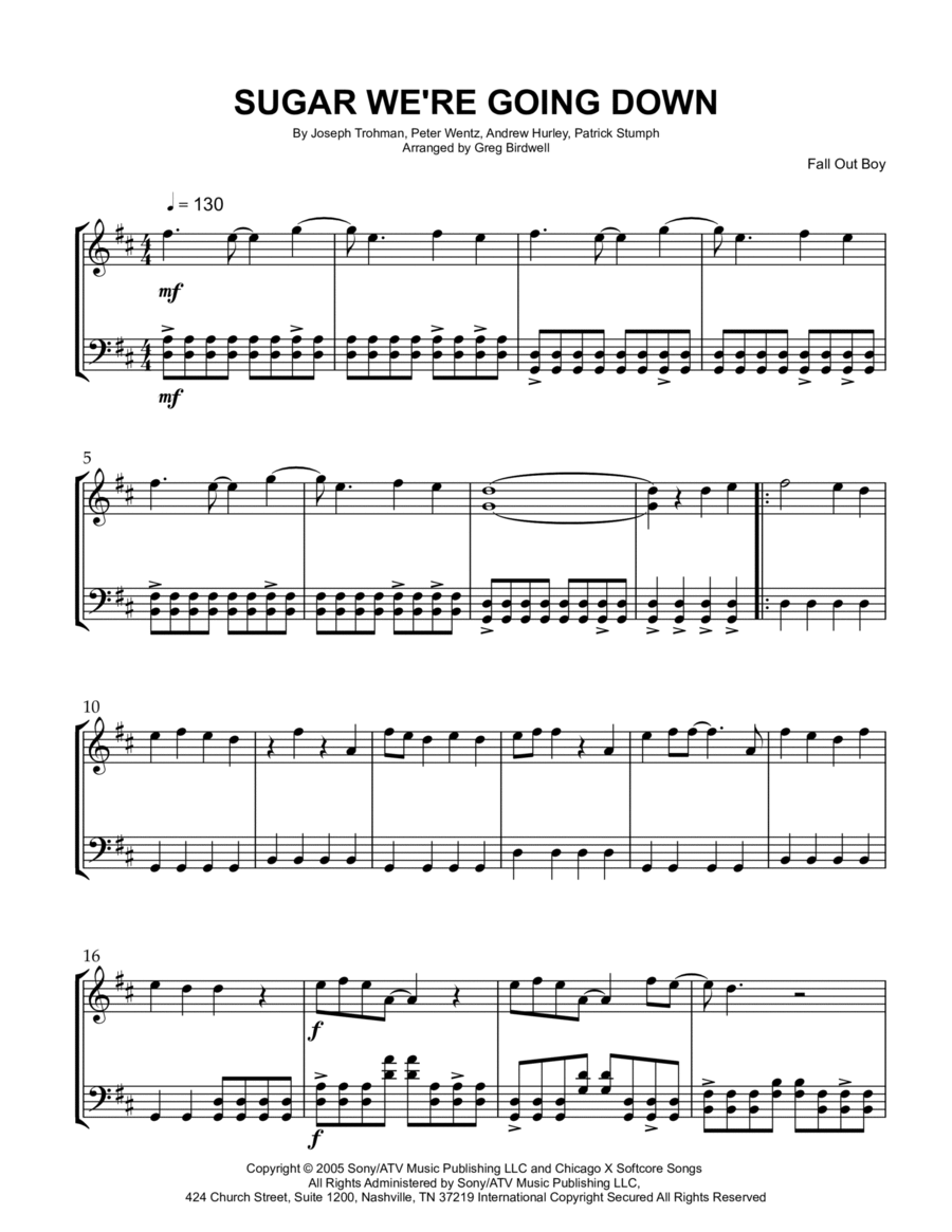 Sugar, We're Goin' Down String Duet scores gallery preview page 1