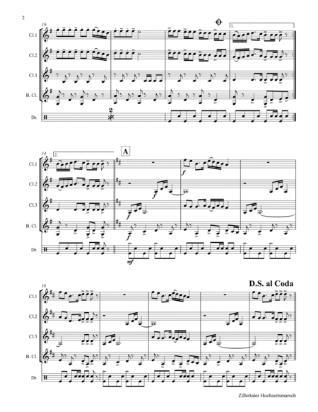 Zillertaler Hochzeitsmarsch - October Fest - Clarinet Quartet - F