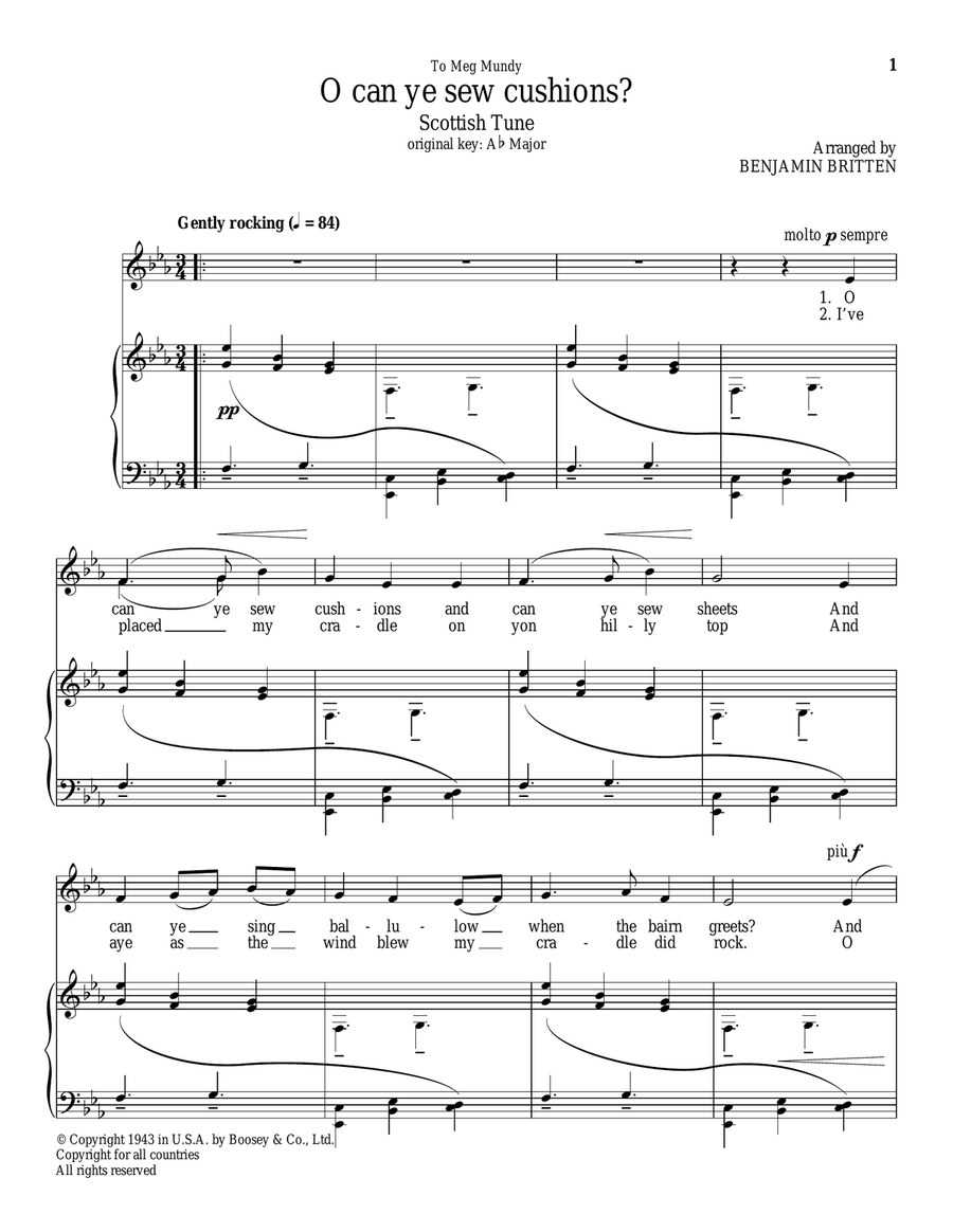 O can ye sew cushions? O can ye sew cushions? Piano, Vocal scores gallery preview page 1