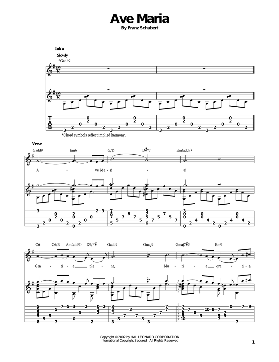 Ave Maria Acoustic Guitar scores gallery preview page 1