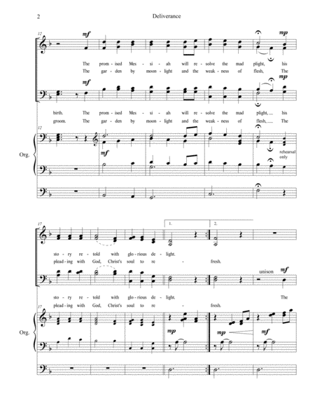 Deliverance, A sacred SATB and organ anthem suitable for Easter image number null