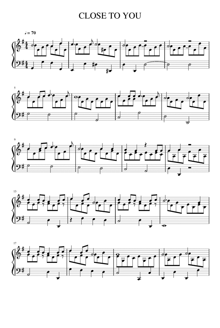 (they Long To Be) Close To You Piano Solo scores gallery preview page 1