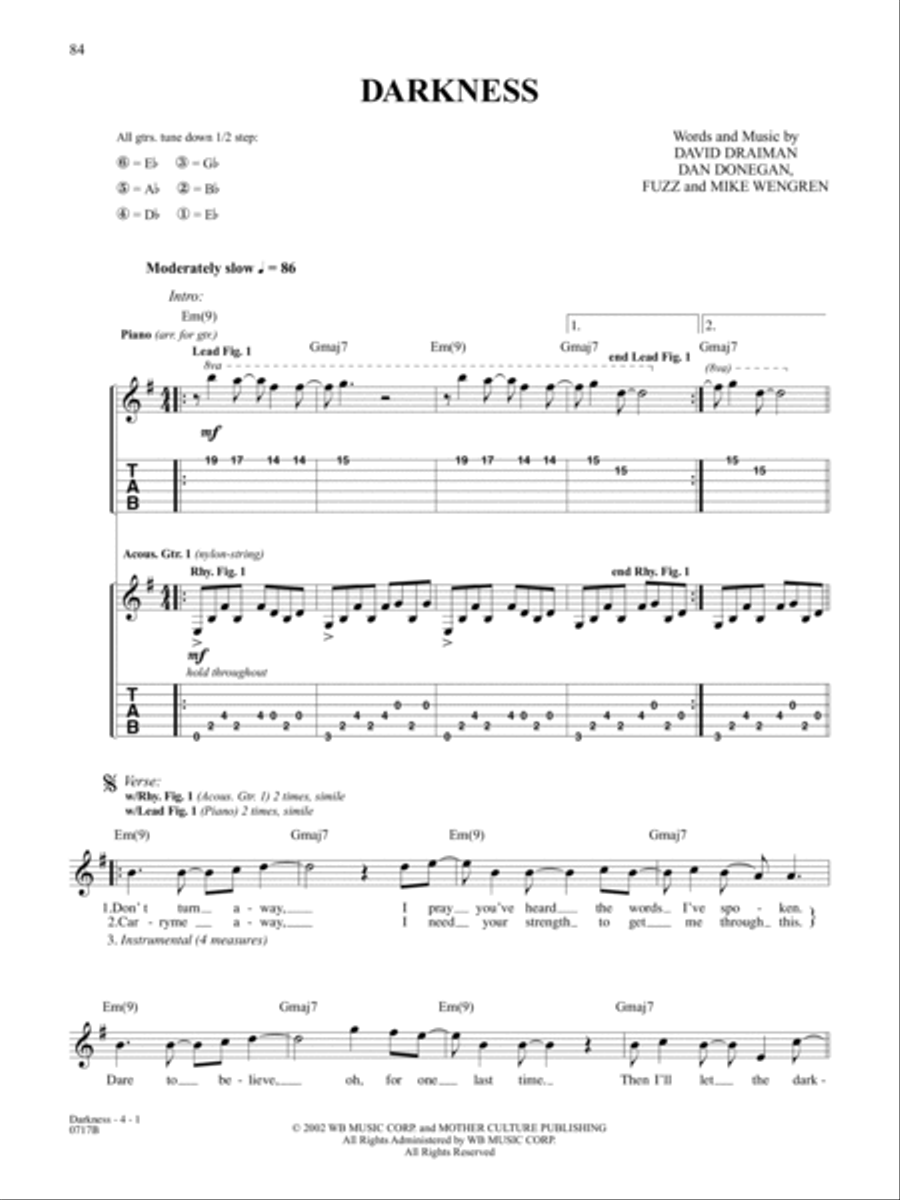 Darkness Guitar Tablature scores gallery preview page 1