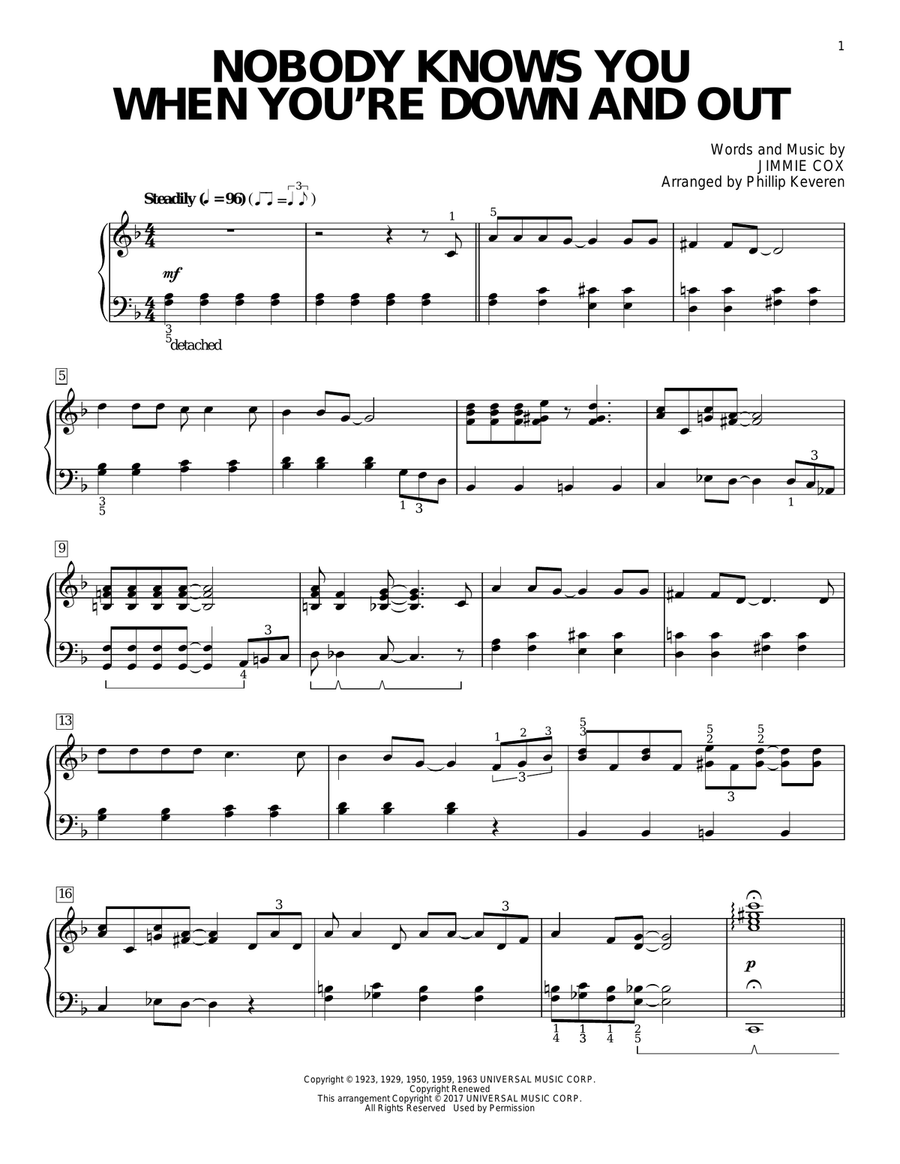 Nobody Knows You When You're Down And Out (arr. Phillip Keveren) Piano Solo scores gallery preview page 1