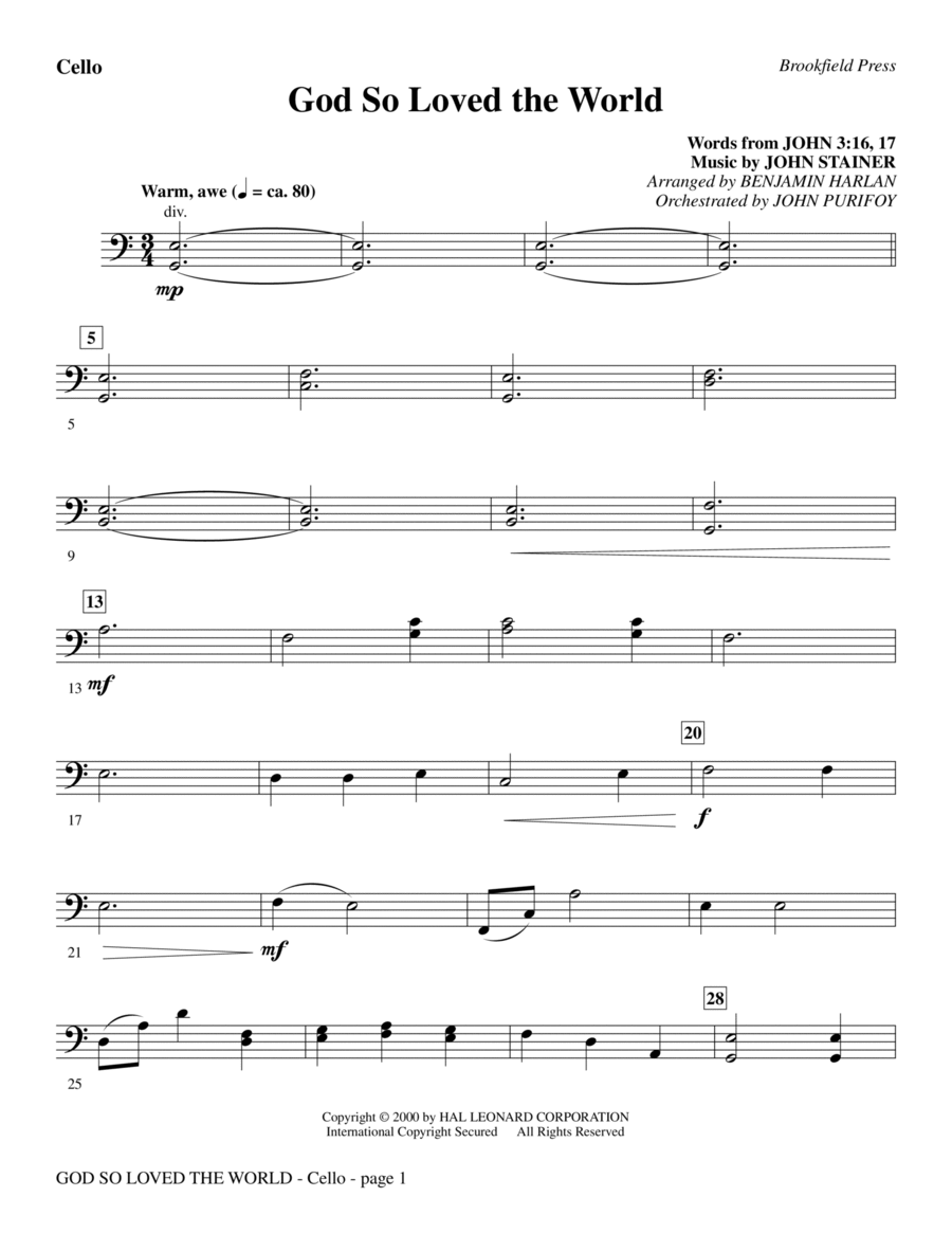 God So Loved The World Chamber Orchestra - Cello Chamber Orchestra scores gallery preview page 1