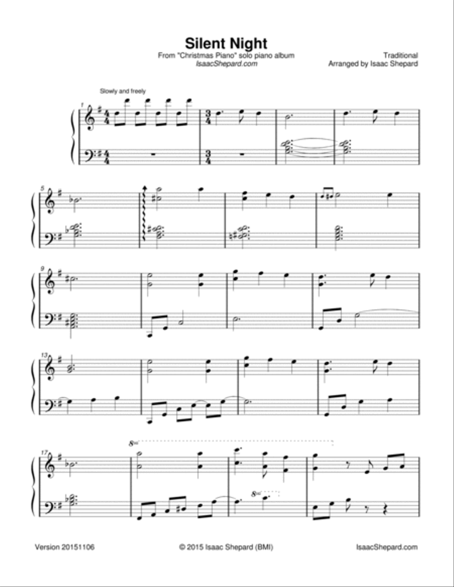 Silent Night Piano Solo scores gallery preview page 2