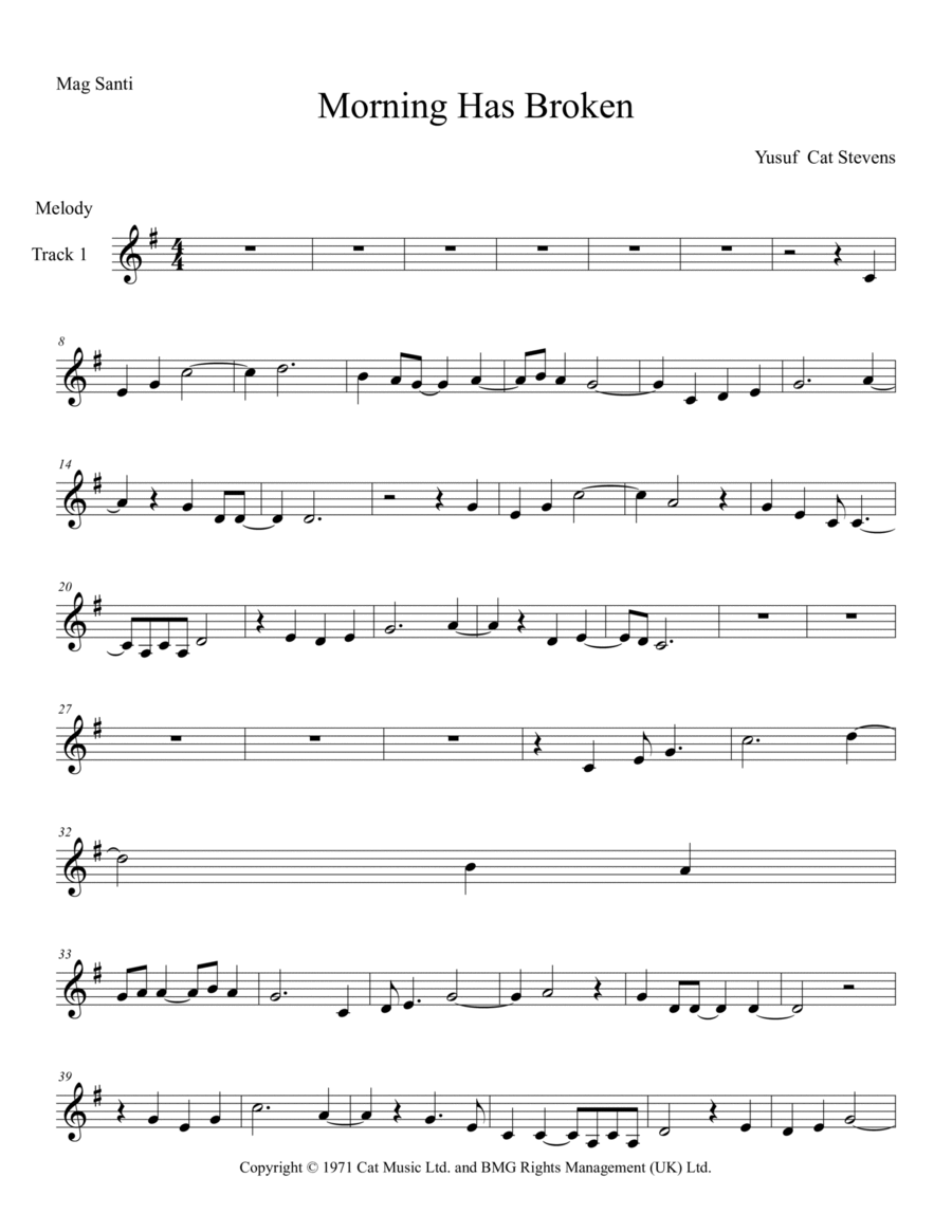 Morning Has Broken Violin Solo scores gallery preview page 1