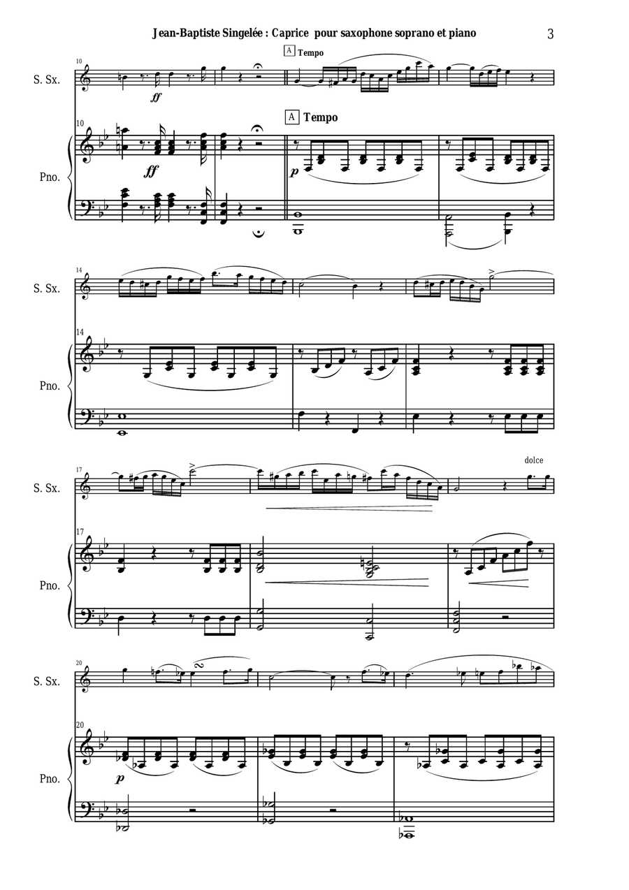 Jean-Baptiste Singelée - Caprice for Soprano saxophone and piano Soprano Saxophone scores gallery preview page 3