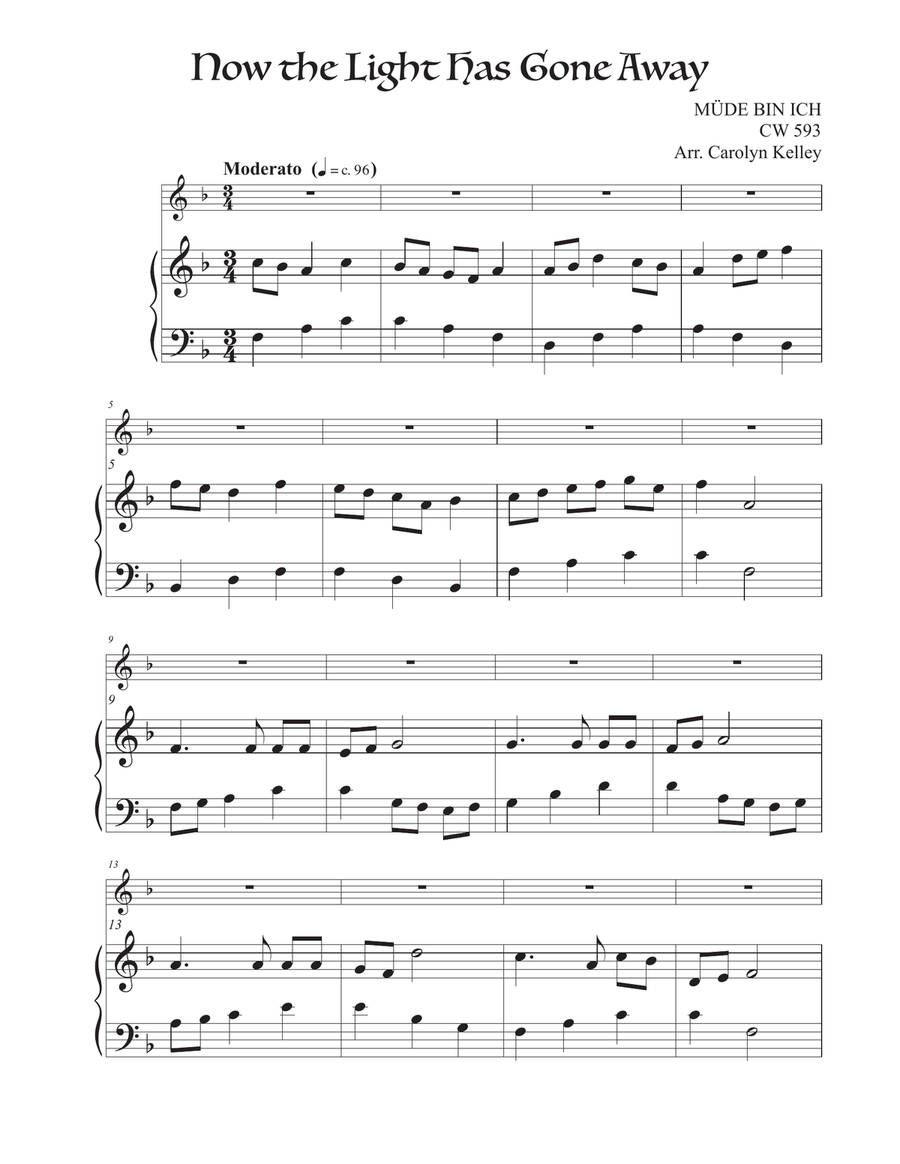 Now the Light Has Gone Away (Hymn Tune: MÜDE BIN ICH) Flute Solo scores gallery preview page 1