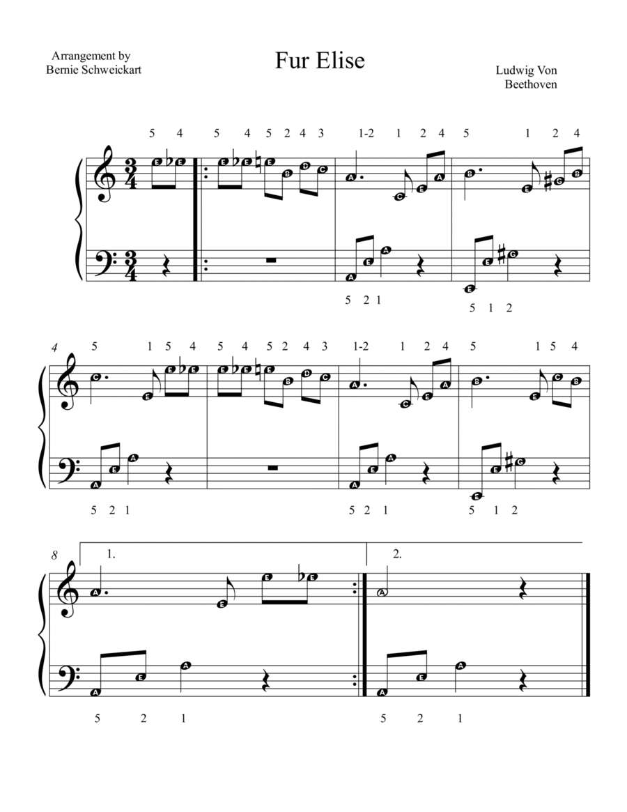 Fur Elise (Big Note Version, Simplified and Abridged Piano Method scores gallery preview page 1