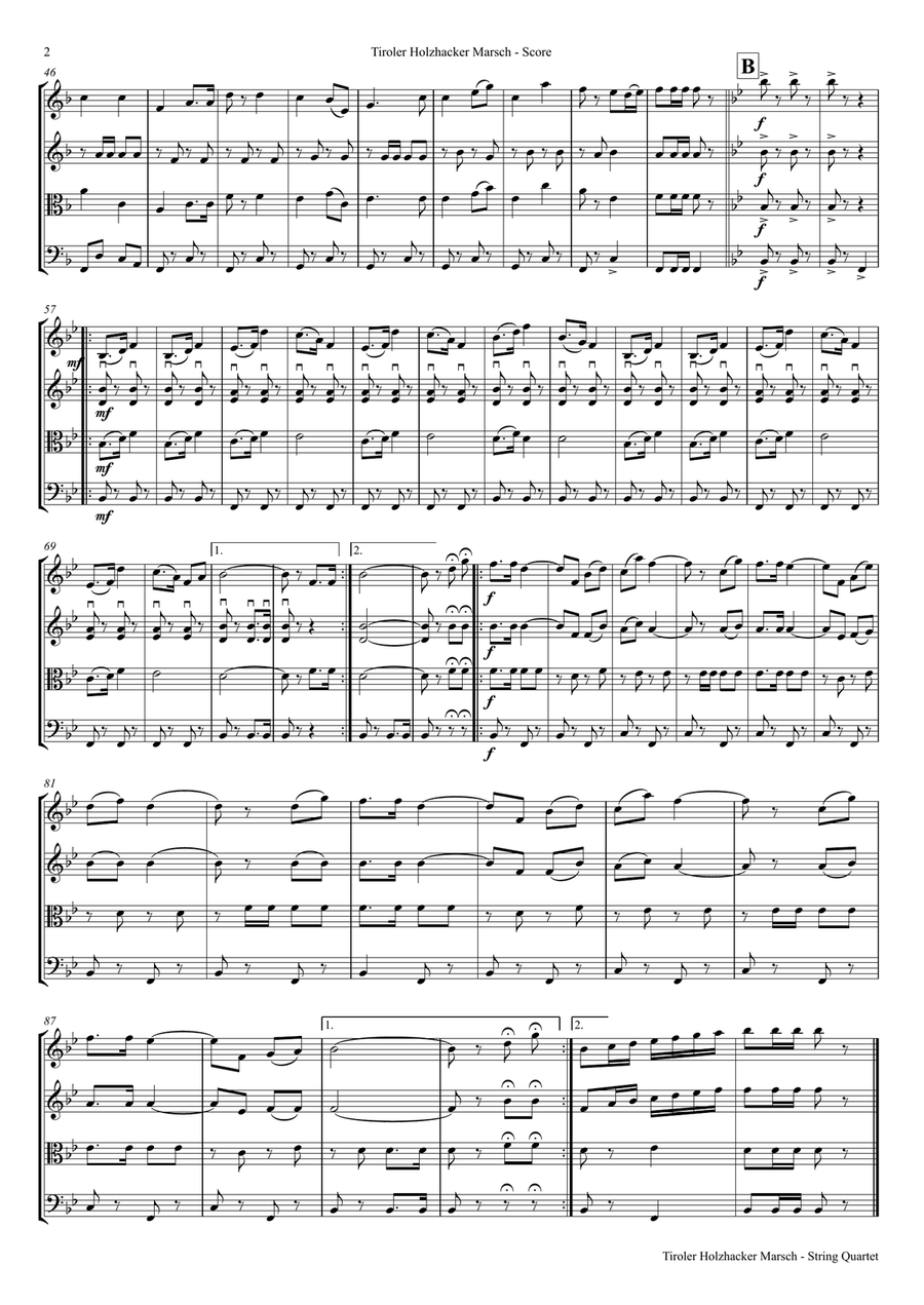 Tiroler Holzhacker Marsch - German Polka March - Oktoberfest - String Quartet String Quartet scores gallery preview page 2
