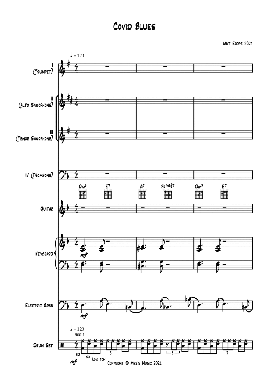 Covid Blues - for jazz octet. Jazz Ensemble scores gallery preview page 1