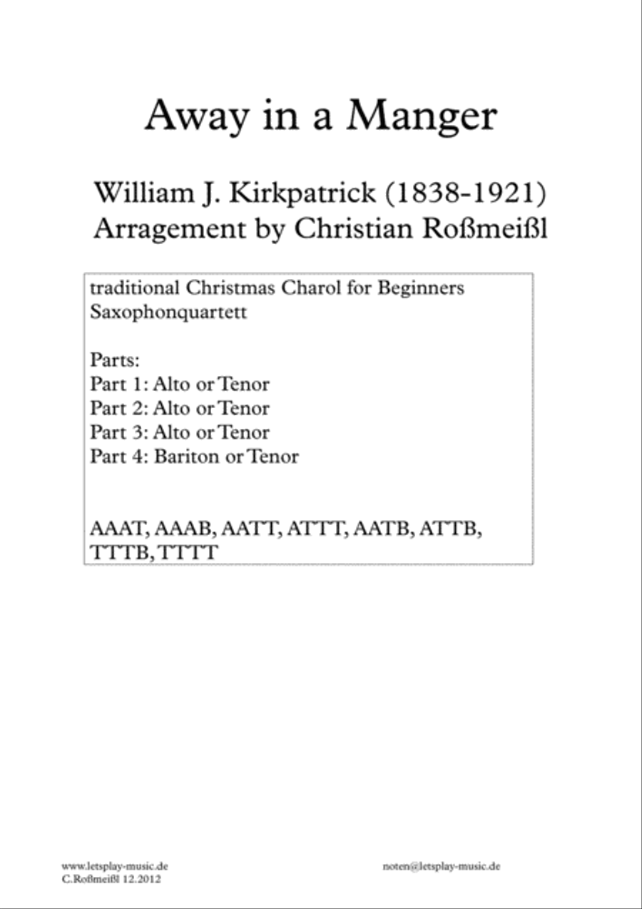 Away in The Manger for Saxophonquartet Woodwind Quartet scores gallery preview page 1