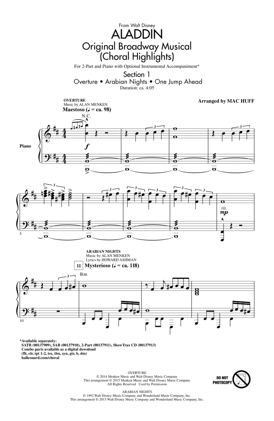 Aladdin (Choral Highlights) (from Aladdin: The Broadway Musical) (arr. Mac Huff) 2-Part scores gallery preview page 1