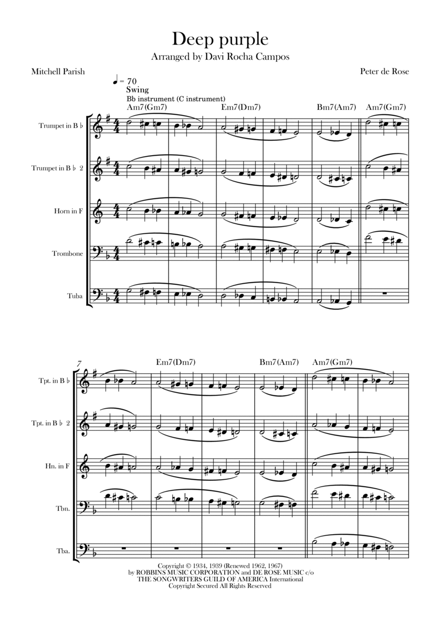 Deep Purple Deep Purple Brass Quintet scores gallery preview page 1