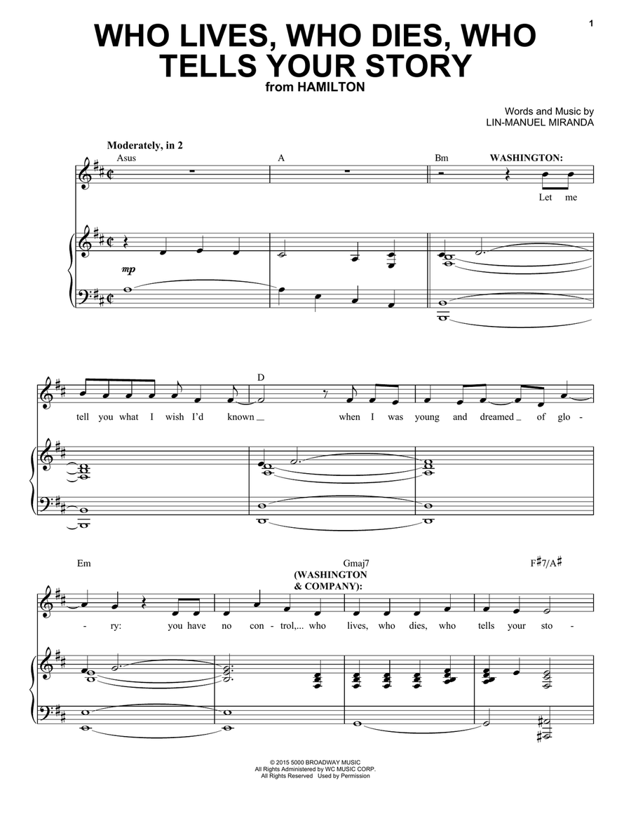 Who Lives, Who Dies, Who Tells Your Story (from Hamilton) Voice scores gallery preview page 1