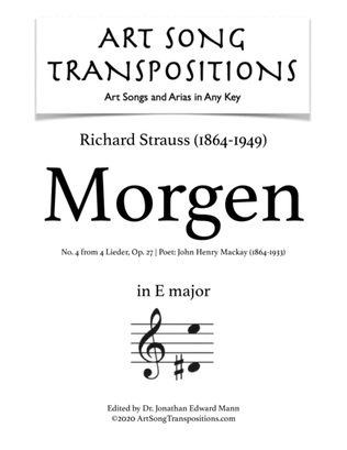 Book cover for STRAUSS: Morgen, Op. 27 no. 4 (transposed to E major)