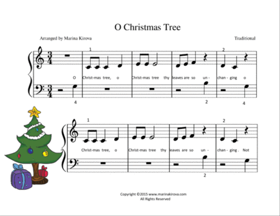 O CHRISTMAS TREE easy piano with lyrics and big notes Easy Piano scores gallery preview page 2