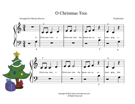 O CHRISTMAS TREE easy piano with lyrics and big notes image number null
