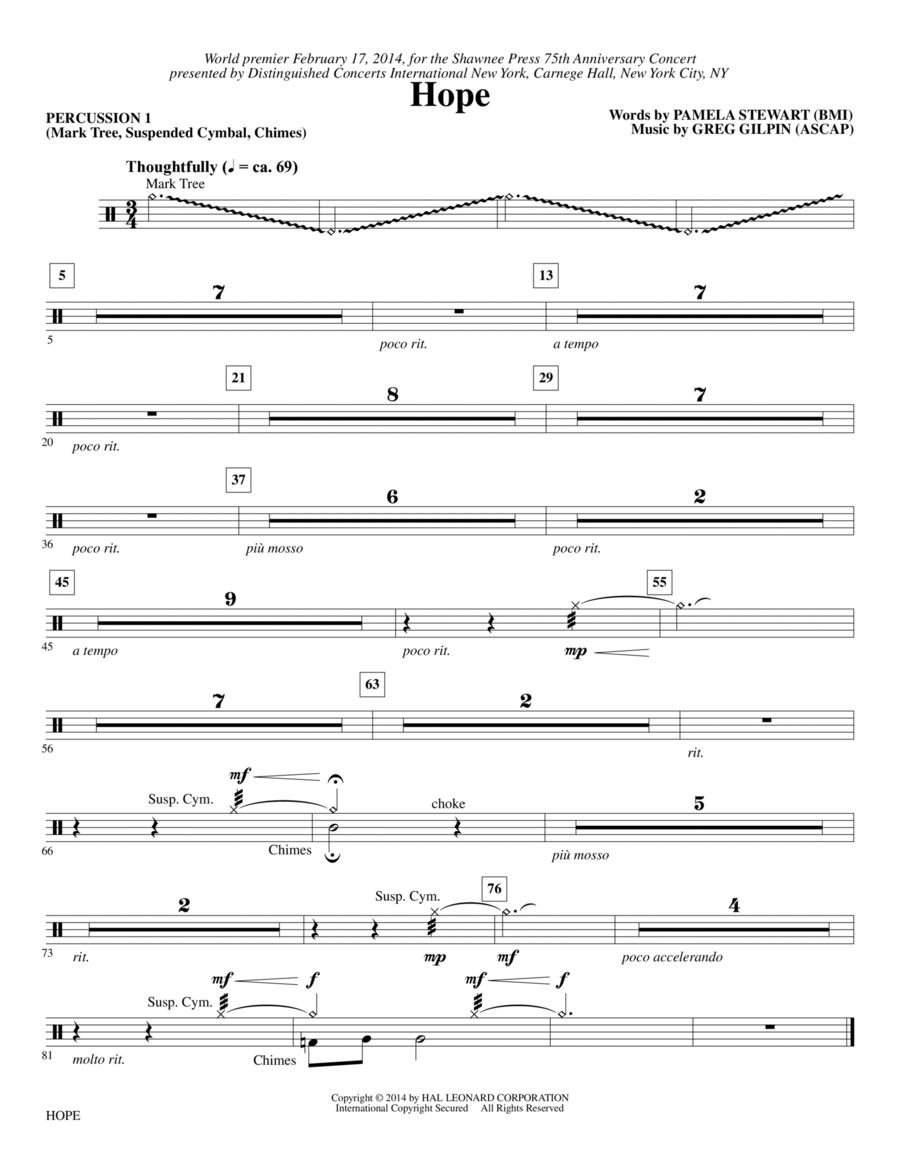 Hope - Percussion 1 Choir scores gallery preview page 1