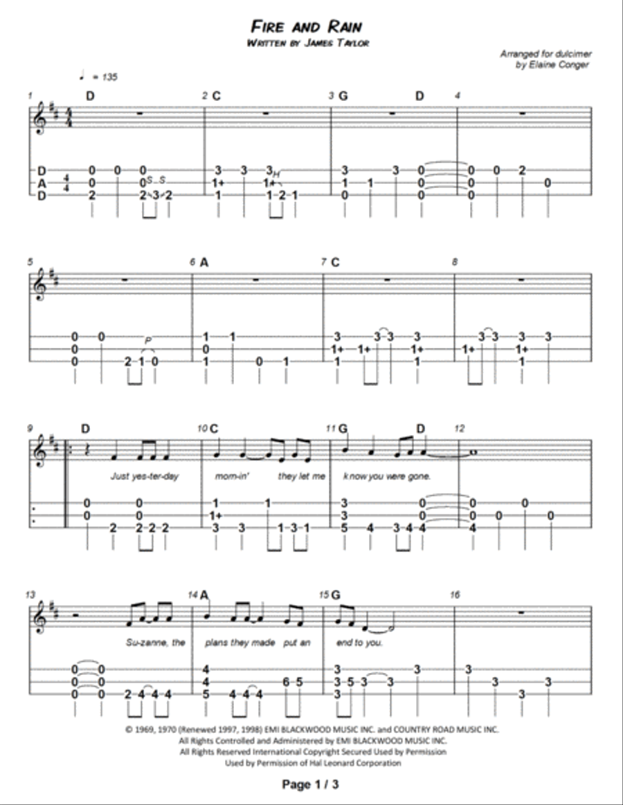 Fire And Rain Dulcimer scores gallery preview page 2