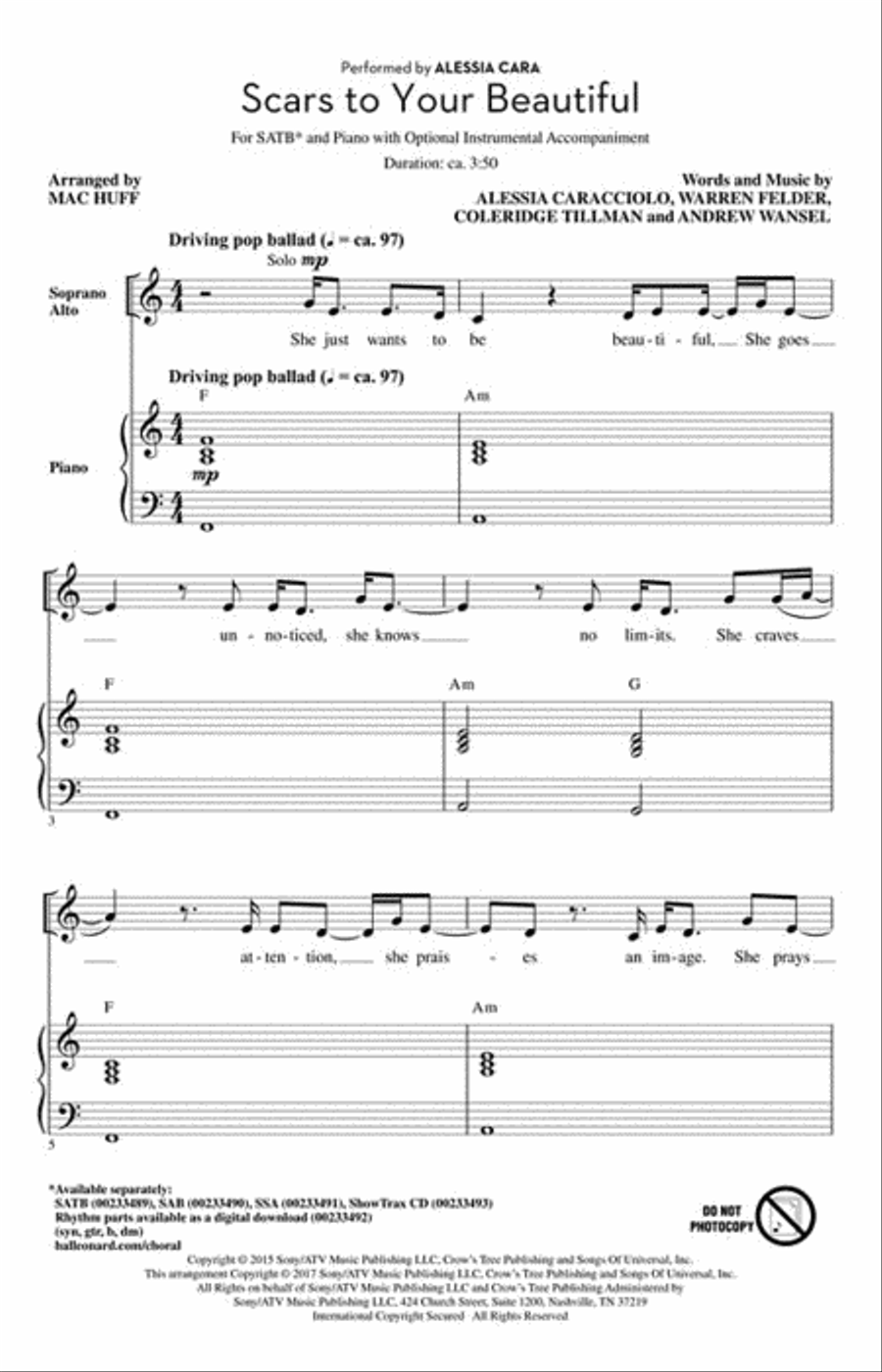 Scars to Your Beautiful Scars to Your Beautiful 4-Part scores gallery preview page 2